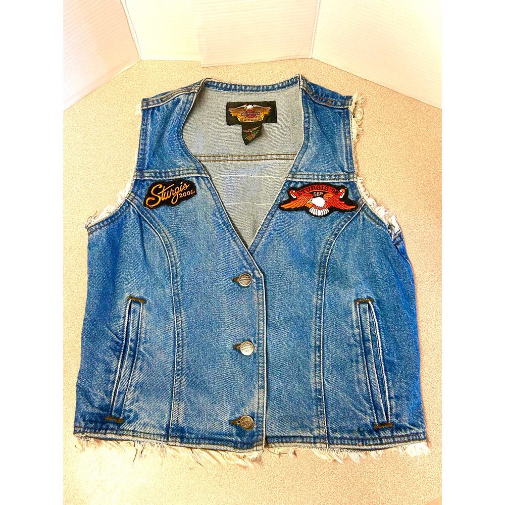 VTG Y2K Harley Davidson Milwaukee Wisconsin-Stirguis Patches S WMNS Denim Vest